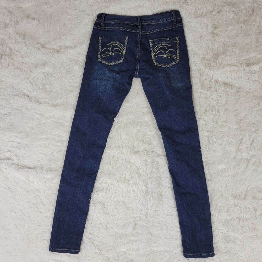 Rebel By Right Womens Blue Denim Embellished‎ Pocket Skinny Jeans Size 3